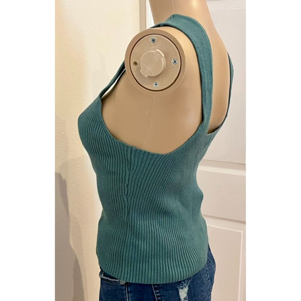 SZ L Abercrombie & Fitch Elevated Square Neck Ribbed Crop Tank Sage - Picture 3 of 6